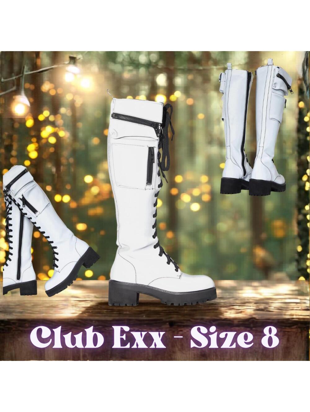 NWOT Dolls Kill Knee High Reflective Combat Boots with lace-up and side zipper